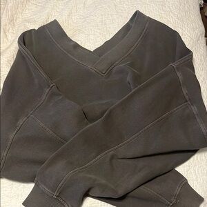 Aerie Dark Green V-Neck Off the Shoulder Sweatshirt